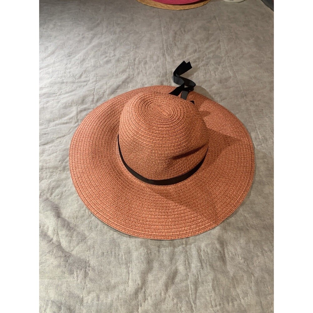 Broner Pink Hat With Wide Brim,Black Ribbon ~One-Size Fits Most 100% Paper